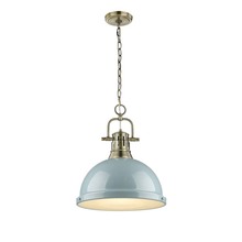  3602-L AB-SF - Duncan 1 Light Pendant with Chain in Aged Brass with a Seafoam Shade